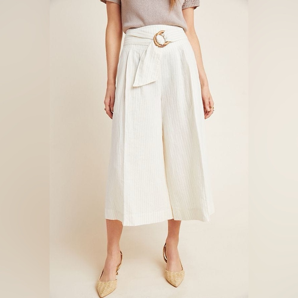 Anthropologie Palm Beach Belted Striped Linen Pants